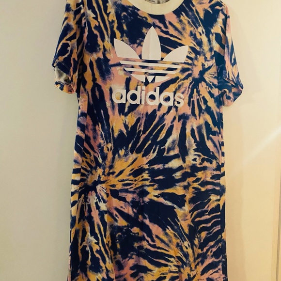Adidas Tie Dye T-shirt Dress in Blue, Pink and Orange Size Small - Picture 3 of 4